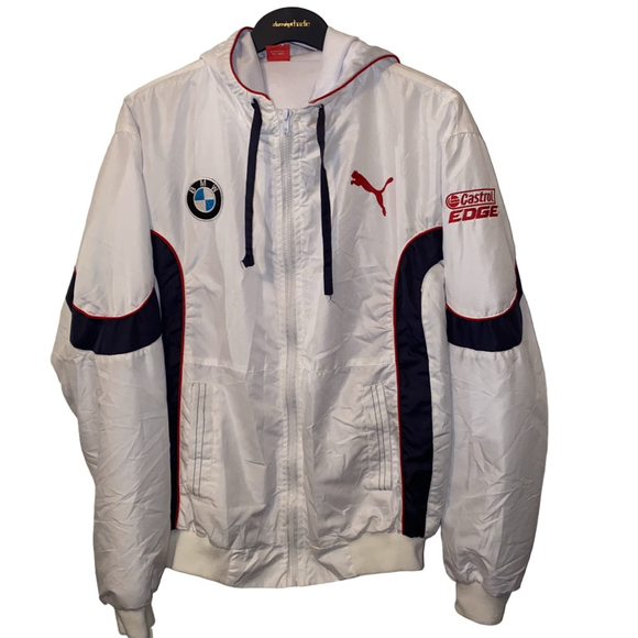 Men's Puma BMW Motorcross White and Navy Blue Windbreaker Jacket One Size - Picture 1 of 8